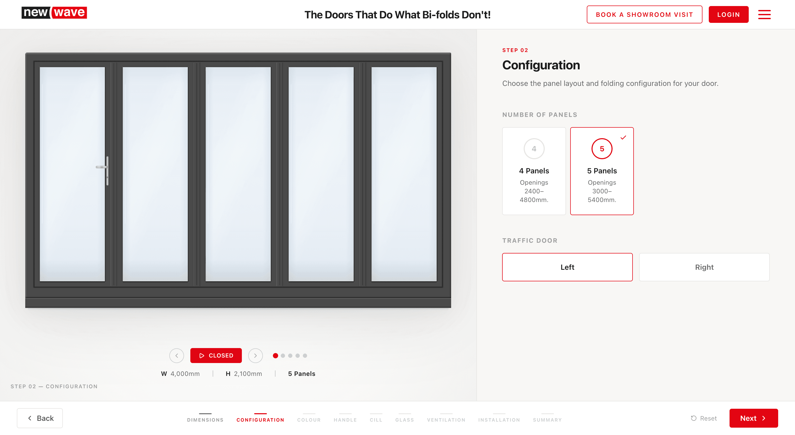 New Wave Doors configurator interface